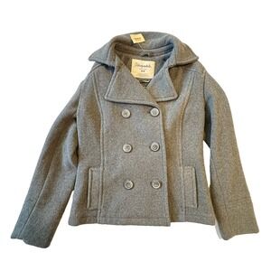 Aeropostale Womens Medium Gray Wool Pea Coat Button Front Lined Classic NWT